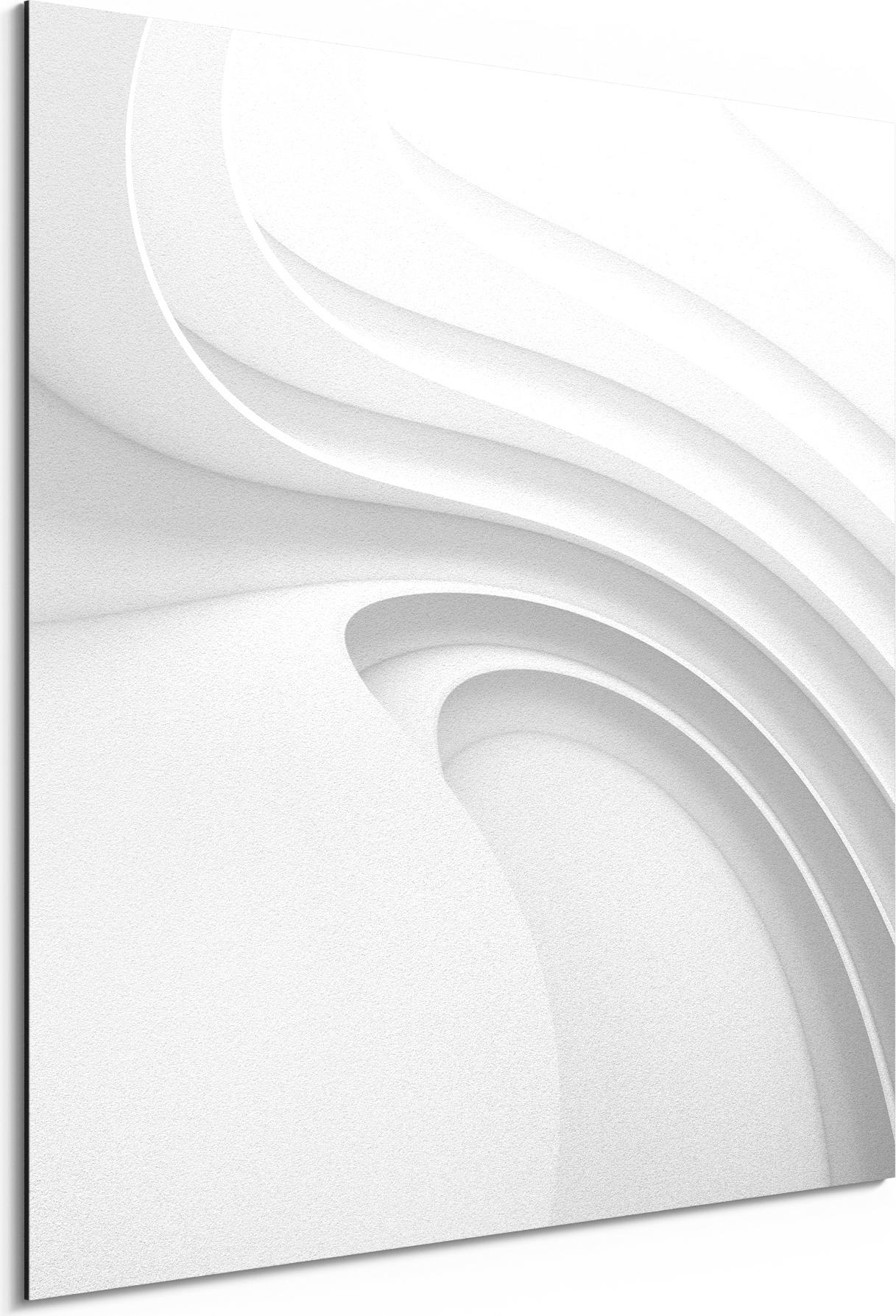 DEQORI Alu-Dibond Bild Weiß 50x50 cm 'Fließende Lamellenlinien' Wandbild Metall dünn AD-50-50-W-1661-UV