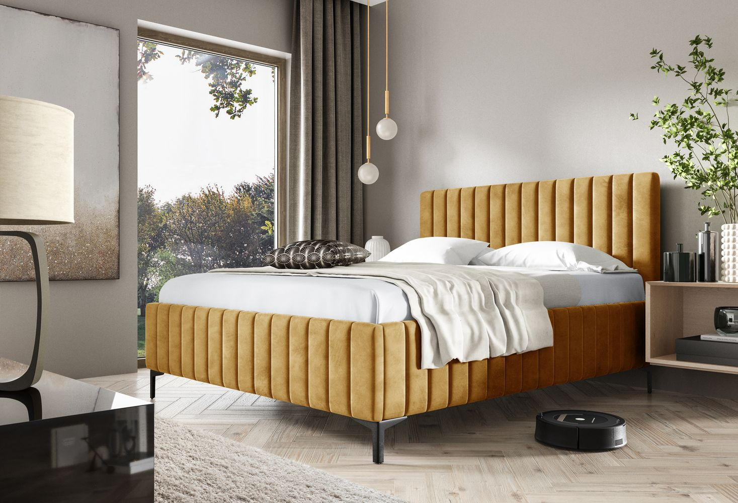 Manželská posteľ 160x200 EGONA - horčicová