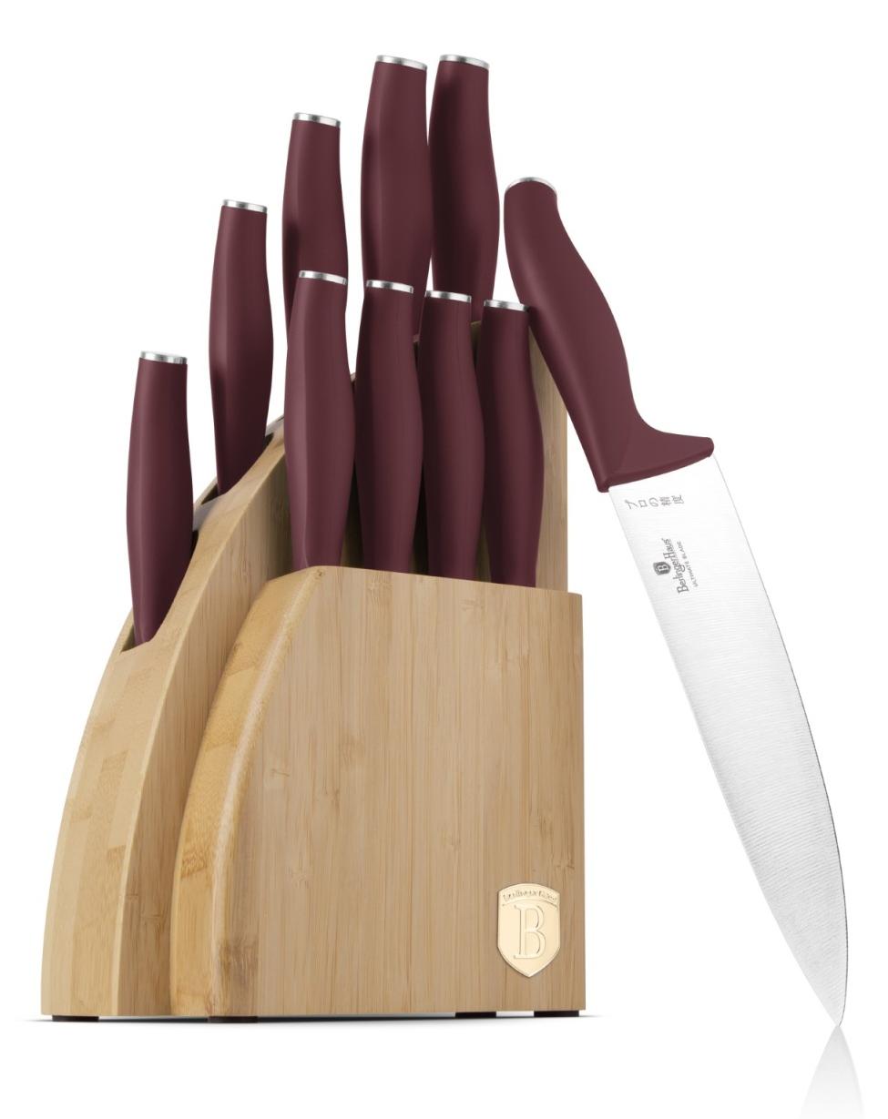 Berlinger Haus 10-teiliges Messerset mit Bambushalter, Edelstahl, Ergonomischer Griff, Farbe Bordeaux, enthlt Koch-, Brot-, Santoku-, Universal-, Schl- und Steakmesser BH/2980