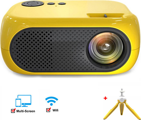 ZELURXX Mini Beamer, 1080P, 360°-Surround-Sound, Tragbar, Geeignet für Fernsehen, Aufführungen, Wettbewerbe, Spielszenen, 19 x 16,8 x 8,2 cm, Gelb