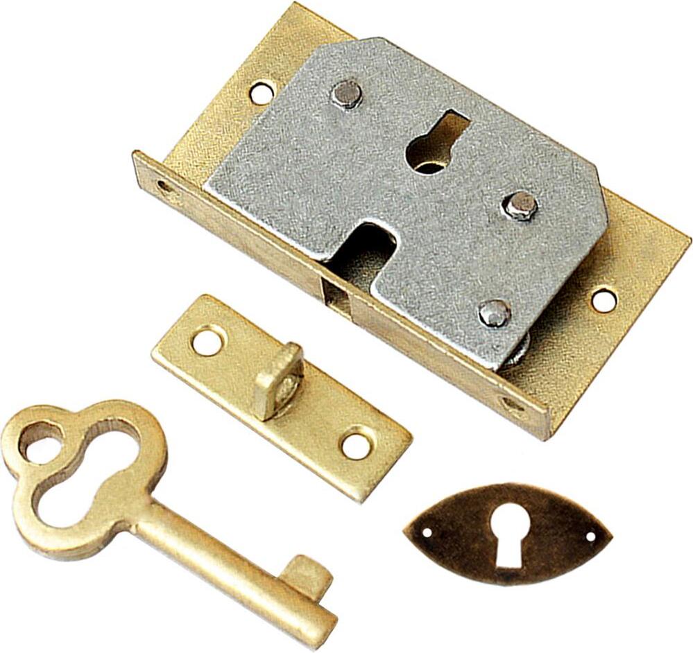 KeyMet Einlass- Schatullenschloss Schatullenverschluß mit Schild Alt Messing