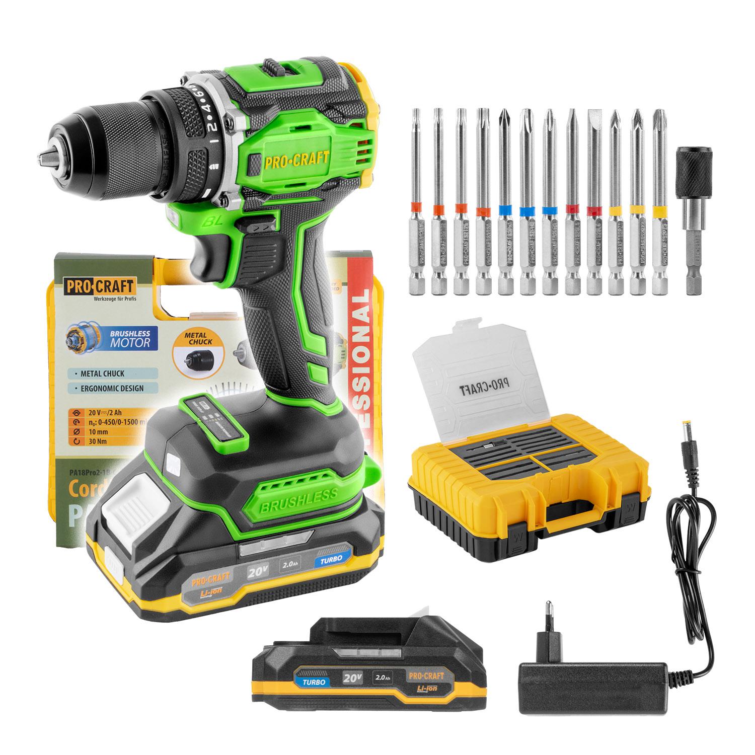 Akumulátorový skrutkovač Procraft PA18Pro2 + sada bitov