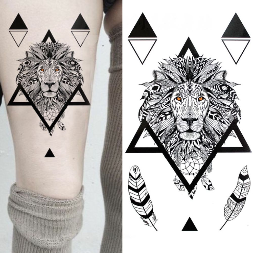 Justfox Temporäres Tattoo Löwe Federn Design Temporary Klebetattoo Körperkunst lion 7173