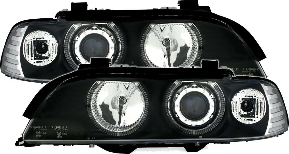 Eagle Eyes® Eagle Eyes Angel Eyes Scheinwerfer Set in Schwarz für 5er BMW E39, Bj. 1995-2000 BM051-B3WHW-MT