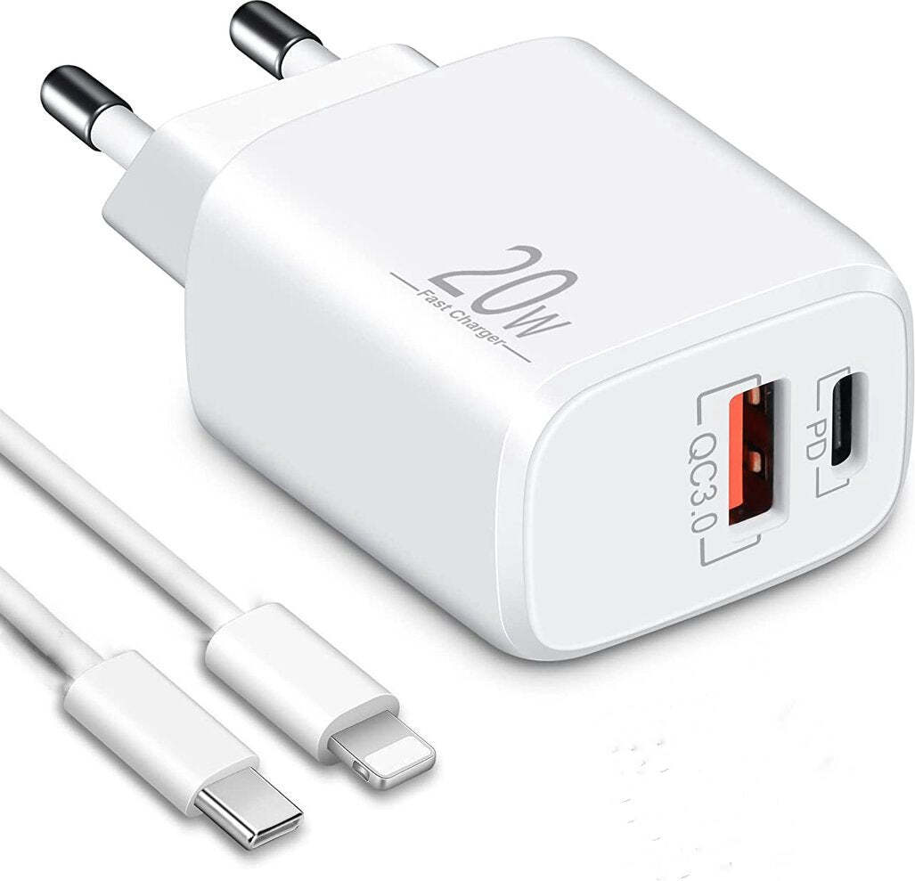 USB C nabíjačka USB napájanie rýchla nabíjačka nabíjačka mobilných telefónov rýchla nabíjačka USB-C + USB-A , dvojportová nabíjačka, rýchle nabíjanie pre iPhone, iPad, Samsung, Google Pixel, tablet a ďalšie - Type-C Lightning 2Metre