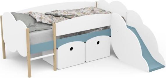 DEMEYERE Schiebebett – 90 x 200 cm – Lattenrost – 2 Schubladen – Nachbildung in Weiß und Sturmblau