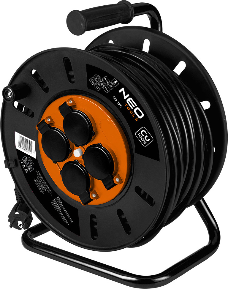 NEO TOOLS Kabeltrommel - 4 Steckdosen - 230 V - IP20 schwarz - Kabeltrommel/Kabeltrommel mit 4 Steckdosen - Leistung: 3600 W 3 x 2,5 mm 50 m