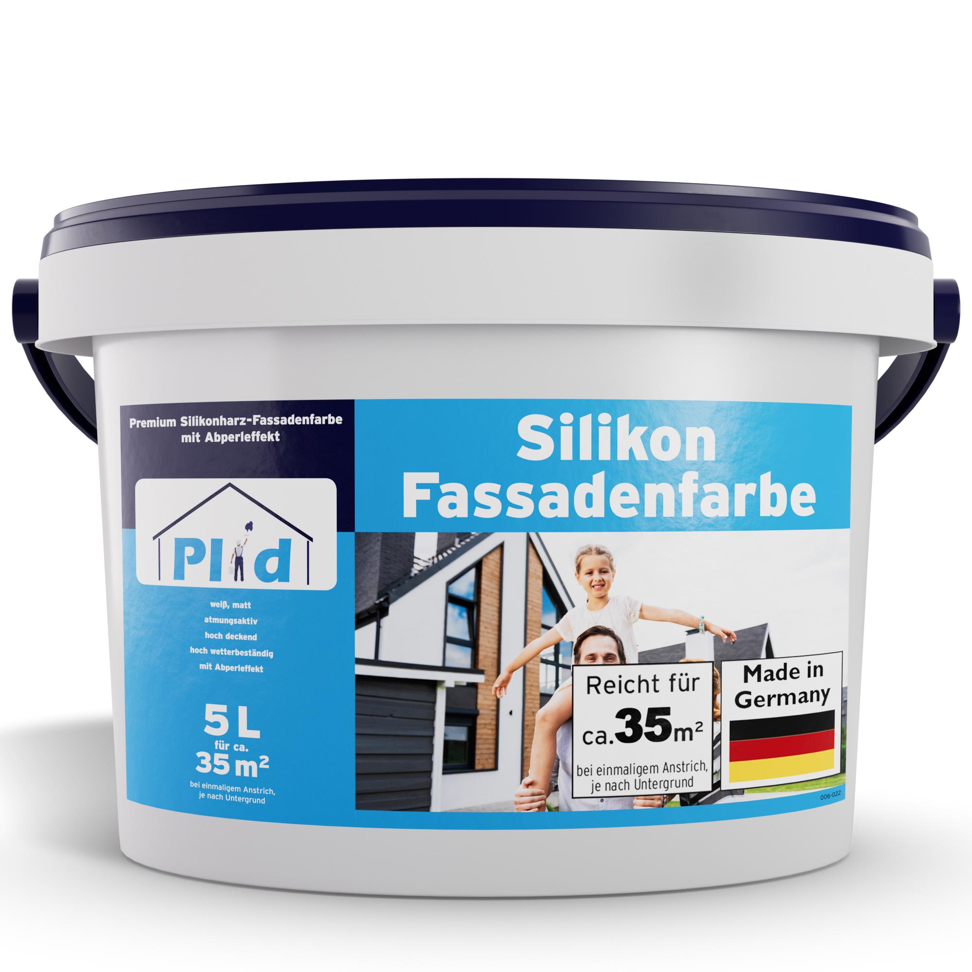Plid Silikon Fassadenfarbe Weiß Aussen matt 10L für ca. 70m² - für Beton, Mauerwerk, Kellerwand, Fassade & Sockel - Wandfarbe - Aussenfarbe wetterfest