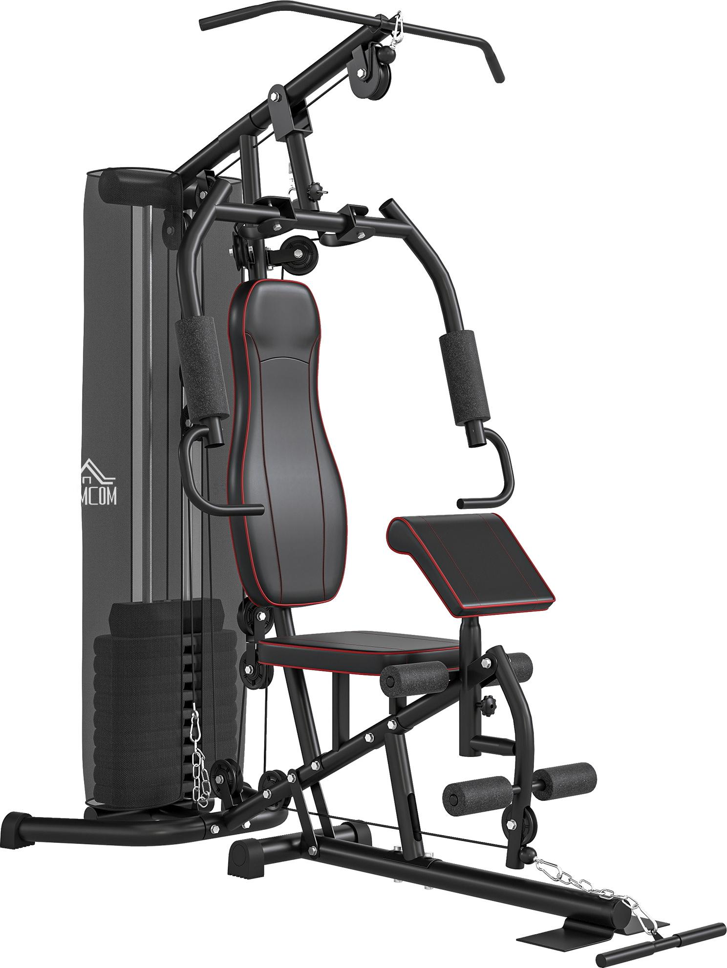 Heimtrainer Multifunktionsstation mit Hantelbank und Brustpresse, Stahlrahmen 170x104x205 cm, Schwarz