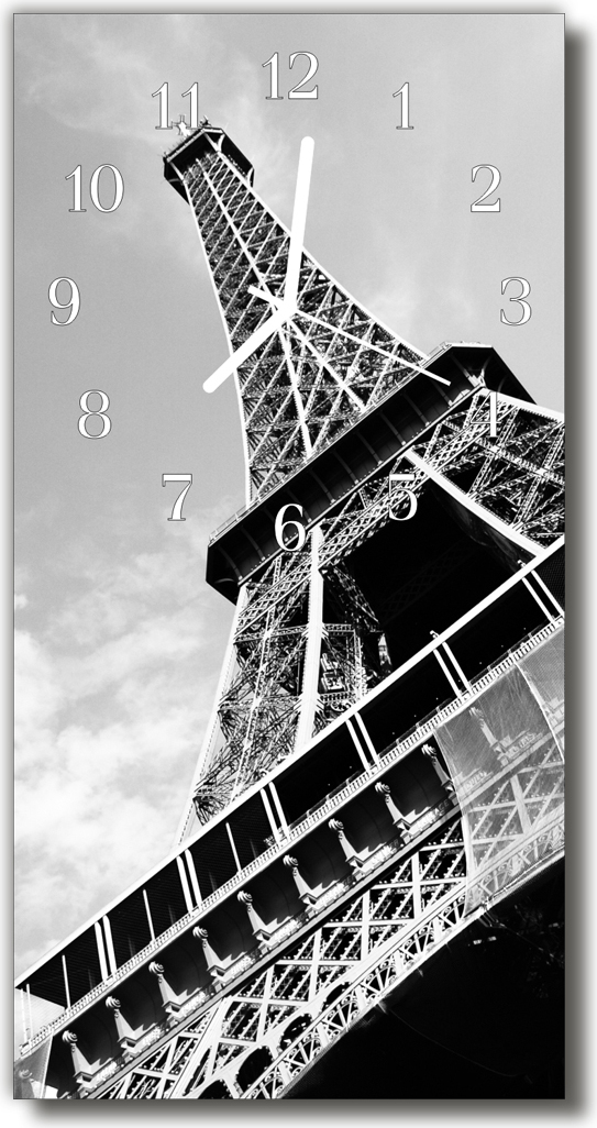Tulup Glasuhr Wanduhr Küchenuhr Echt-Glas 30x60 Eiffeltower Grau zsv-30x60-nn-45644627