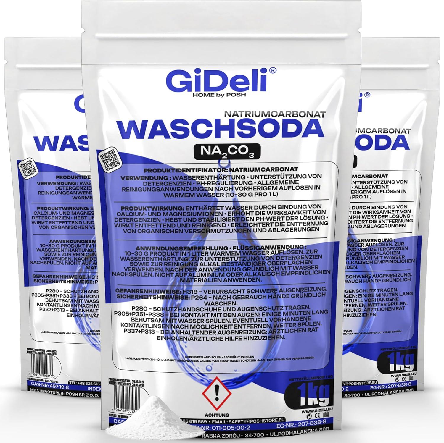 Posh Waschsoda 3kg Natriumcarbonat Na2CO3 Kalziniert Waschmittel Waschpulver GiDeli