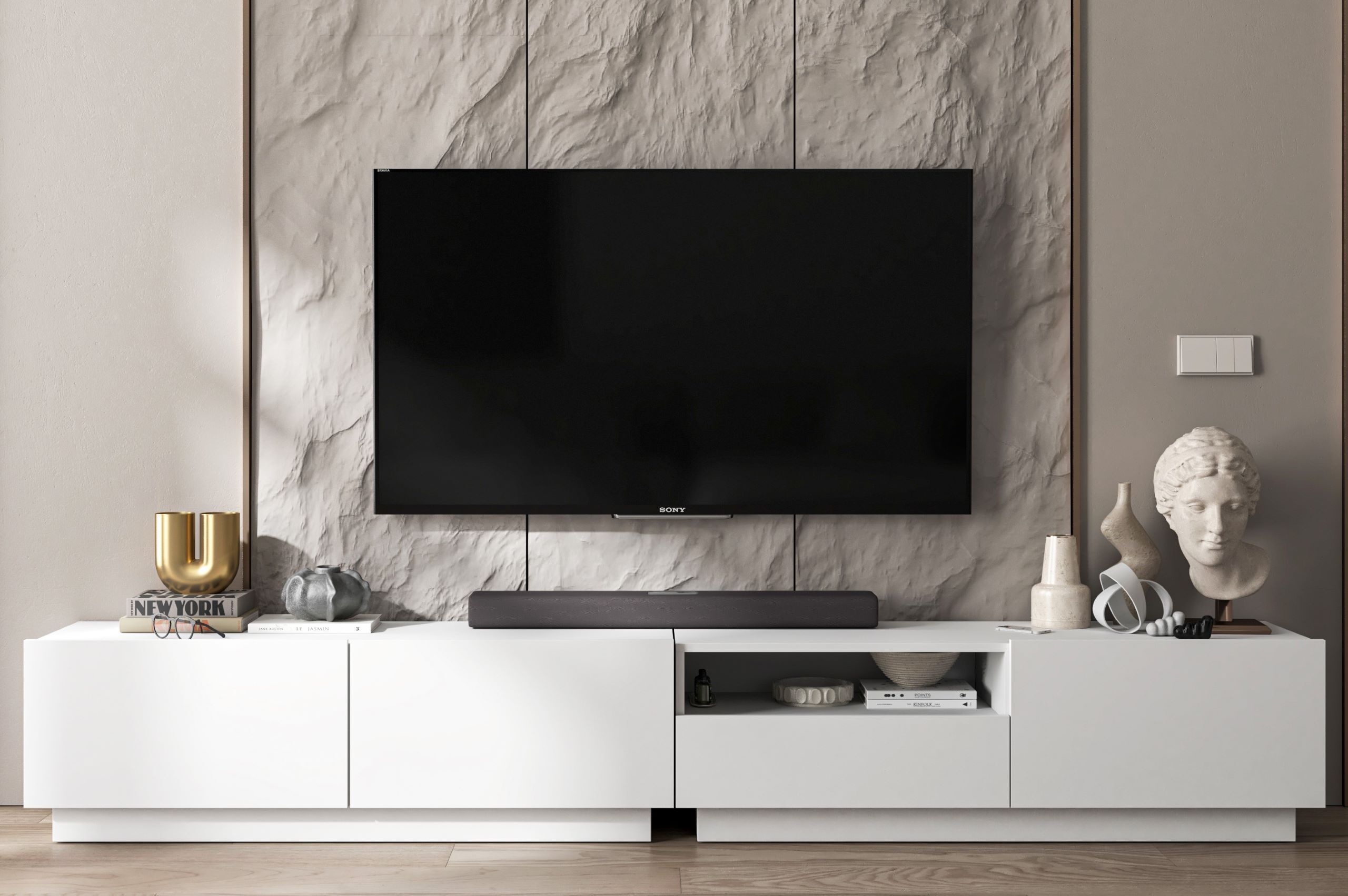 Meble Lindner 2 Stk TV-Schrank 2 x Enjoy TV Loft Style Modern Lindner Möbel Schublade 240cm x 37cm x 35cm Farbe: Weiß matt - Weiß matt ENJOY-RTV-240-SZ-WHI_COKOL
