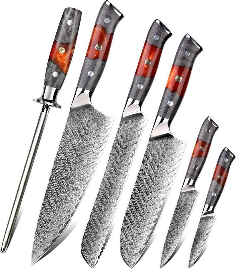 OEM Set Damast Küchenmesser Yamiyo – Rot / Grau KP37556