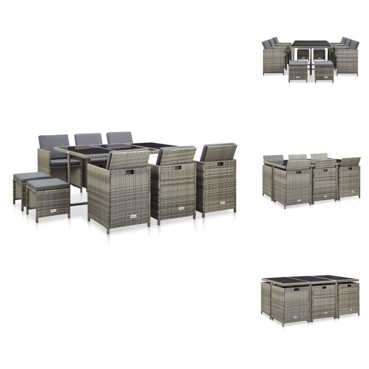 vidaXL 11-dielny záhradný jedálenský set s vankúšmi polyratan sivý - Záhradný nábytok sety