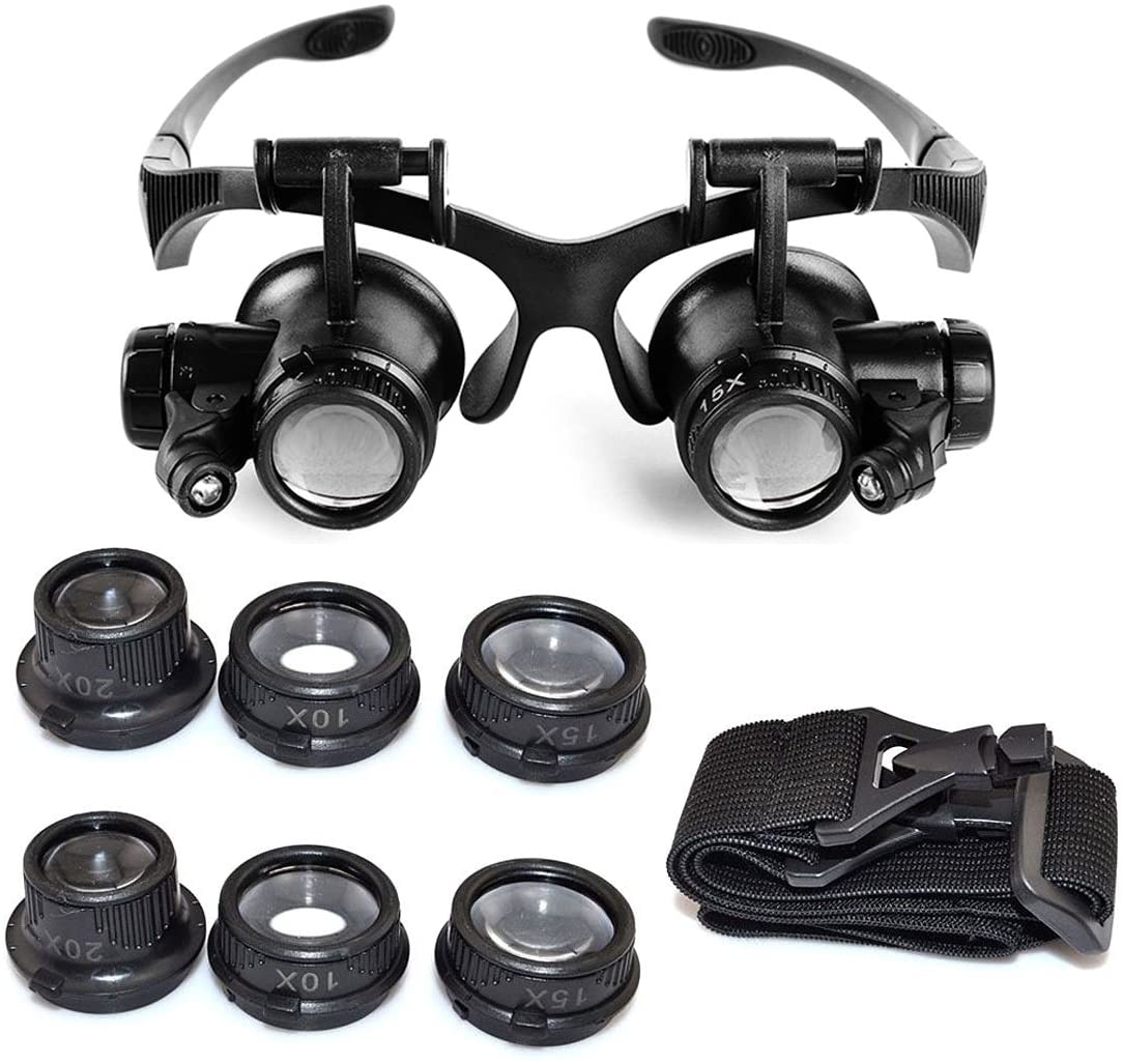 20X Fach Brille Lupenbrille LED Lampe Vergrößerungsglas Lupe Uhrmacher Juwelier 