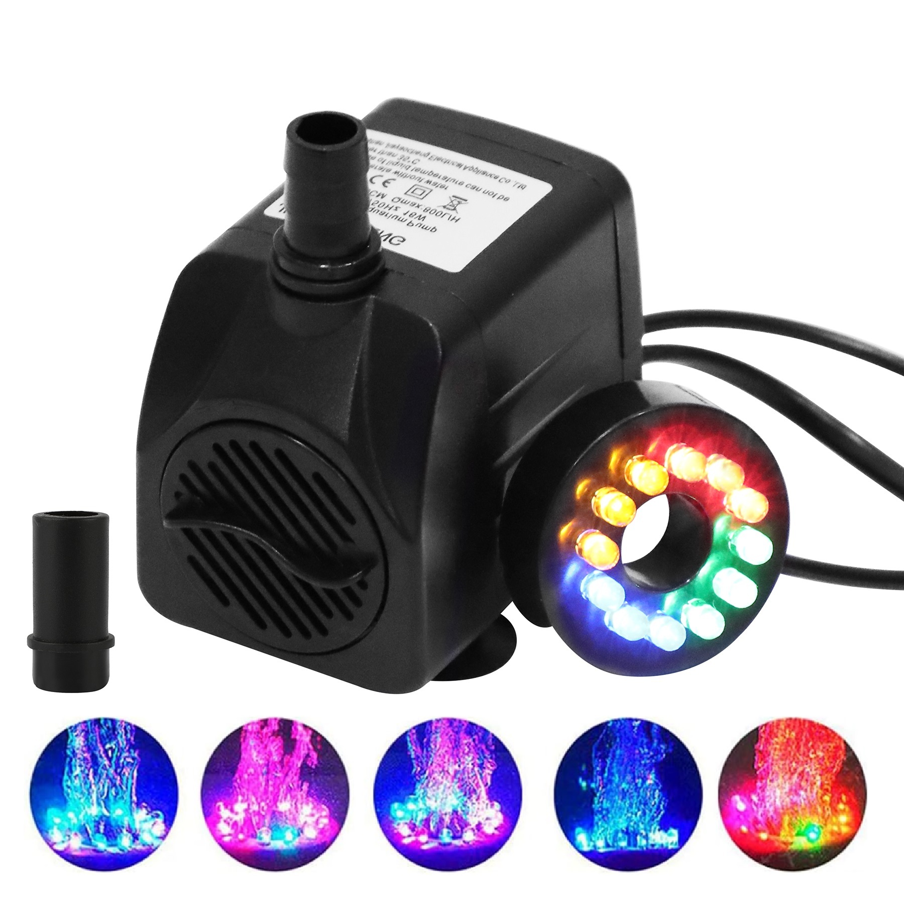 Fontánové čerpadlo Forever Rybníkové čerpadlo Záhradné čerpadlo Vodné čerpadlo Čerpadlo na vodné prvky, 16 W S 12 LED osvetlením