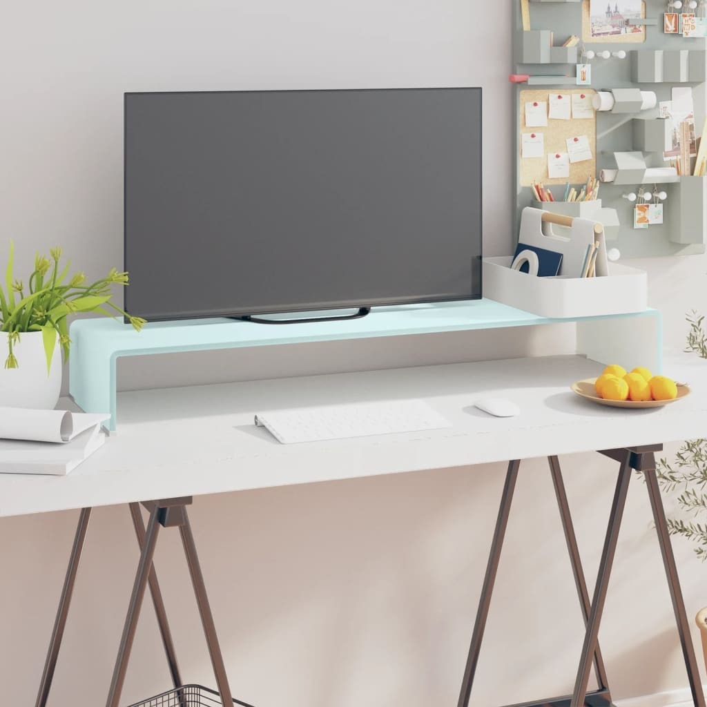 Prolenta Premium TV stolík/podstavec pod obrazovku sklenený biely 100 x 30 x 13 cm