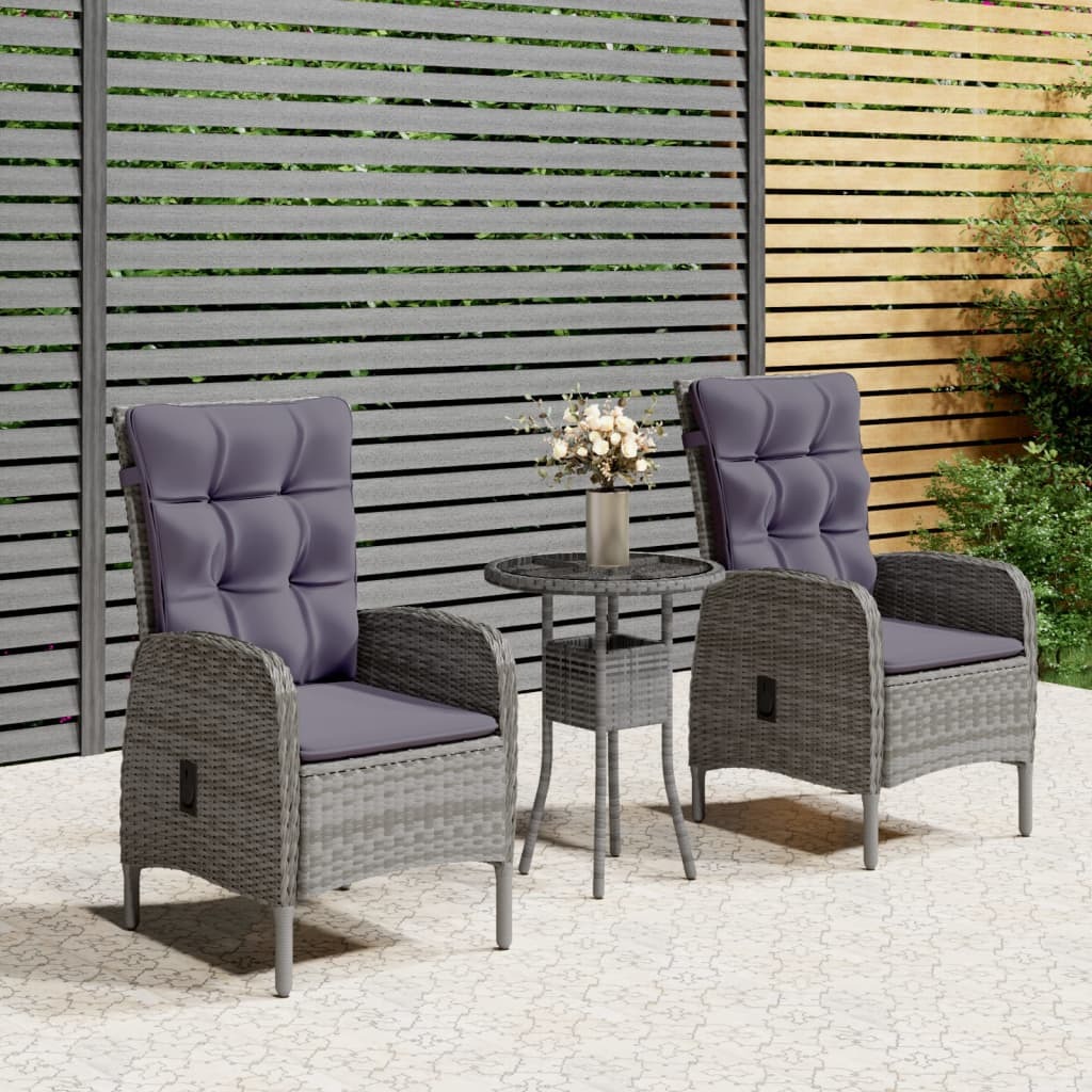 Maison Exclusive 3-dielny záhradný bistro set polyrattan sivý