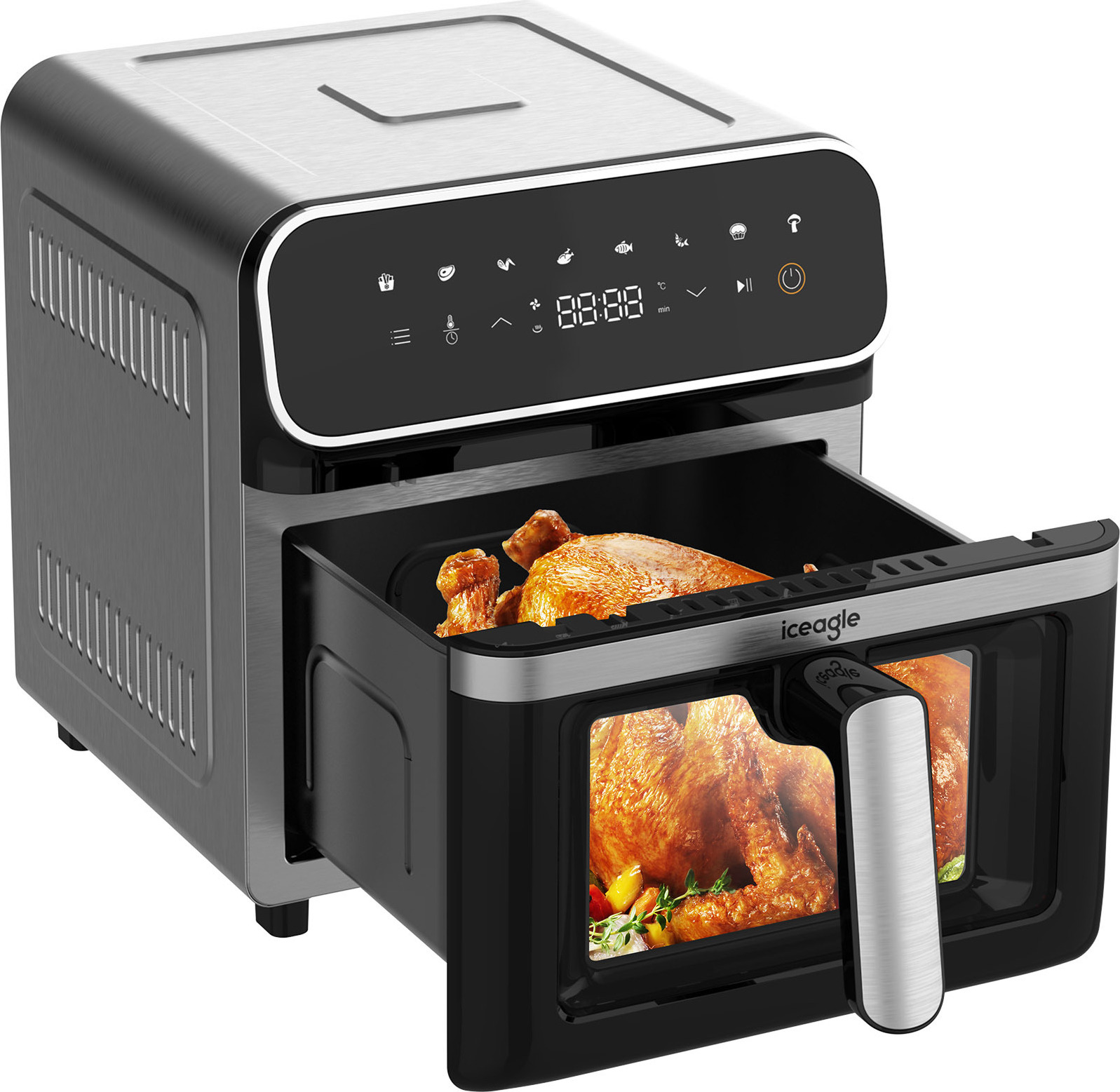 Teplovzdušná fritéza xxl, fritéza s okienkom, 8 programov, 2200,00 W, dvojitý ohrev, vhodné do umývačky riadu