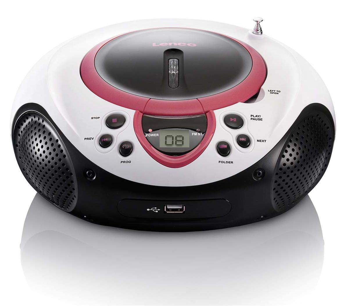 Lenco SCD-38 USB Pink - Tragbares FM-Radio mit CD/MP3-Player - USB-Eingang - AUX-Eingang - Pink A001219