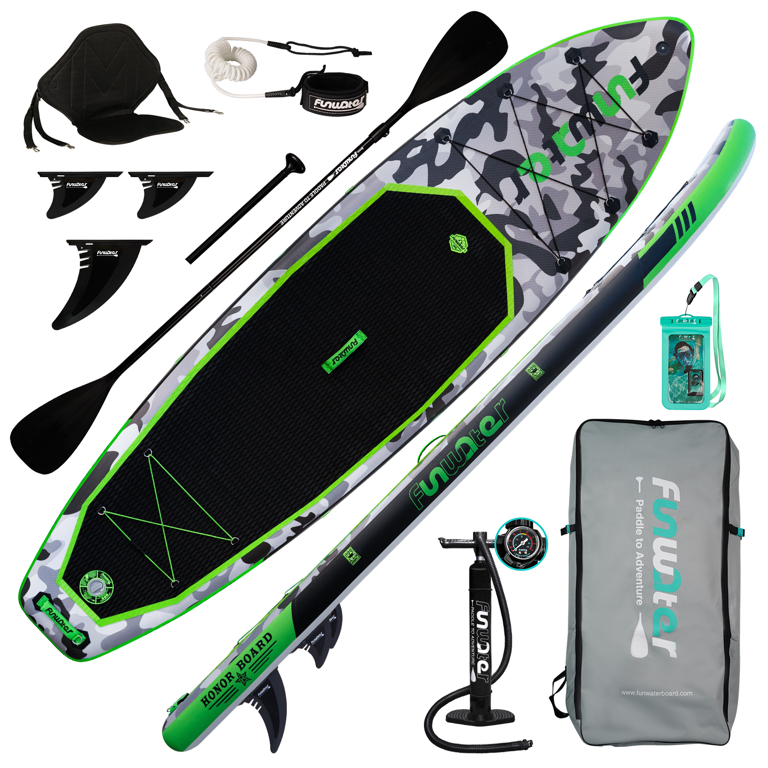 Funwater nafukovacia doska na pádlovanie v stoji, pádlo SUP, pádlo, ručná pumpa, doska na pádlovanie v stoji, SUP doska, 330 cm, do 150 kg