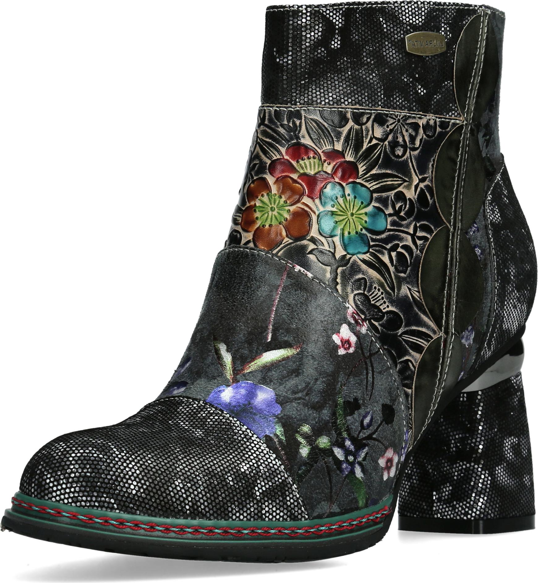 Laura Vita Damen Stiefelette mehrfarbig mit floralem Muster Kinoao 20, Größe:40 EU, Farbe:Schwarz KINOAO_20_Noir_40