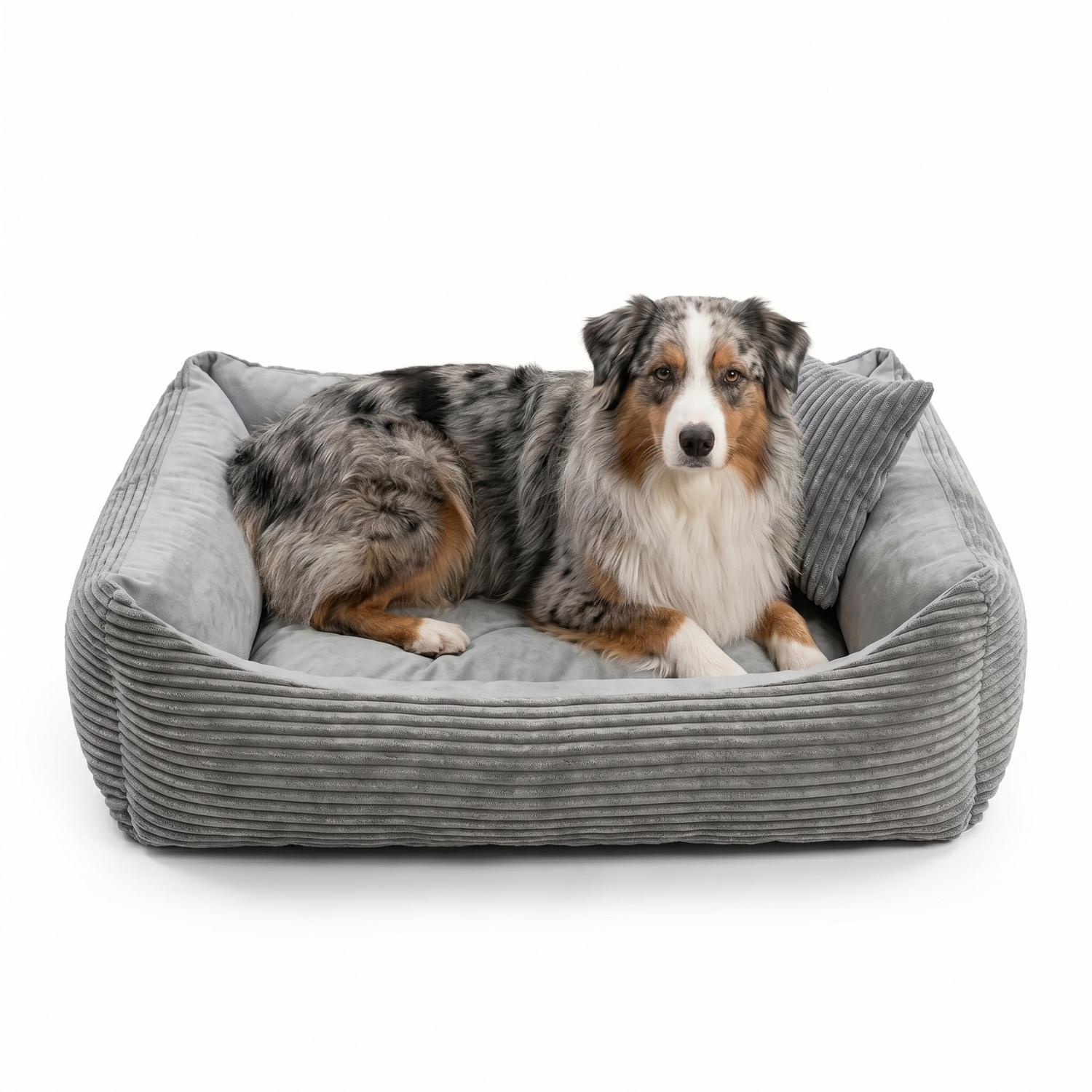 4L Textil MOLLY Cord Hundebett Grau (80x60 cm)