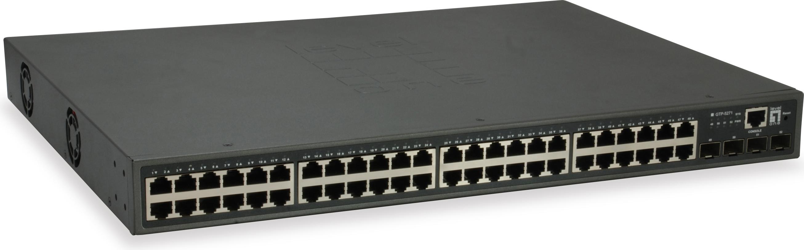 Level One LevelOne 52-Port L3 Lite Managed Gigabit PoE Switch, 4 x 10GbE SFP+, 48 PoE-Ausgänge, 400W PoE-Leistungsbudget GTP-5271