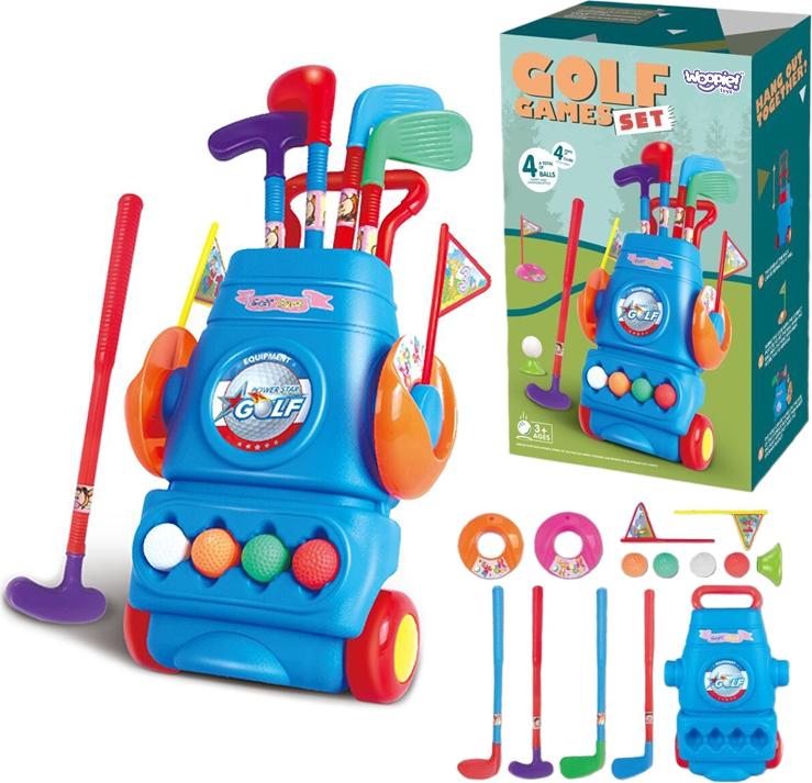 WOOPIE Golfset mit Zubehör – Spielzeug-Golfset – Mit Rollwagen – Golfschläger für Kinder