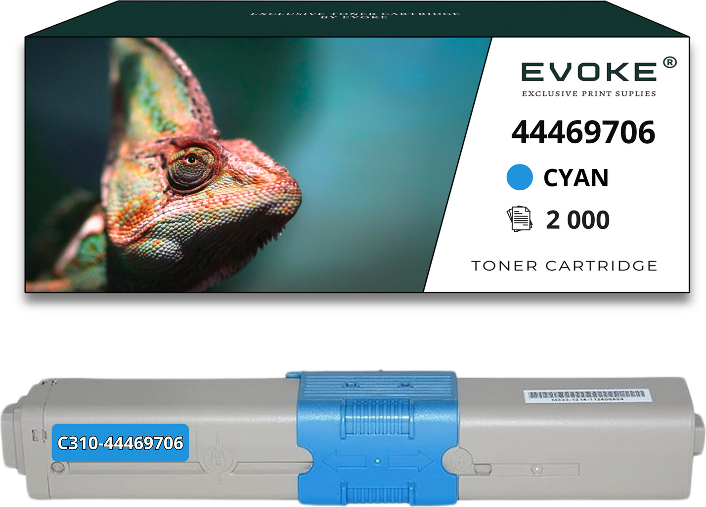 Evoke Toner für OKI 44-310C 44469706 Blau (cyan) | Ersatz für C310 C330 C510 MC351 MC352 MC361 MC362 MC562 Evoke Tonerkassette für OKI 44469706