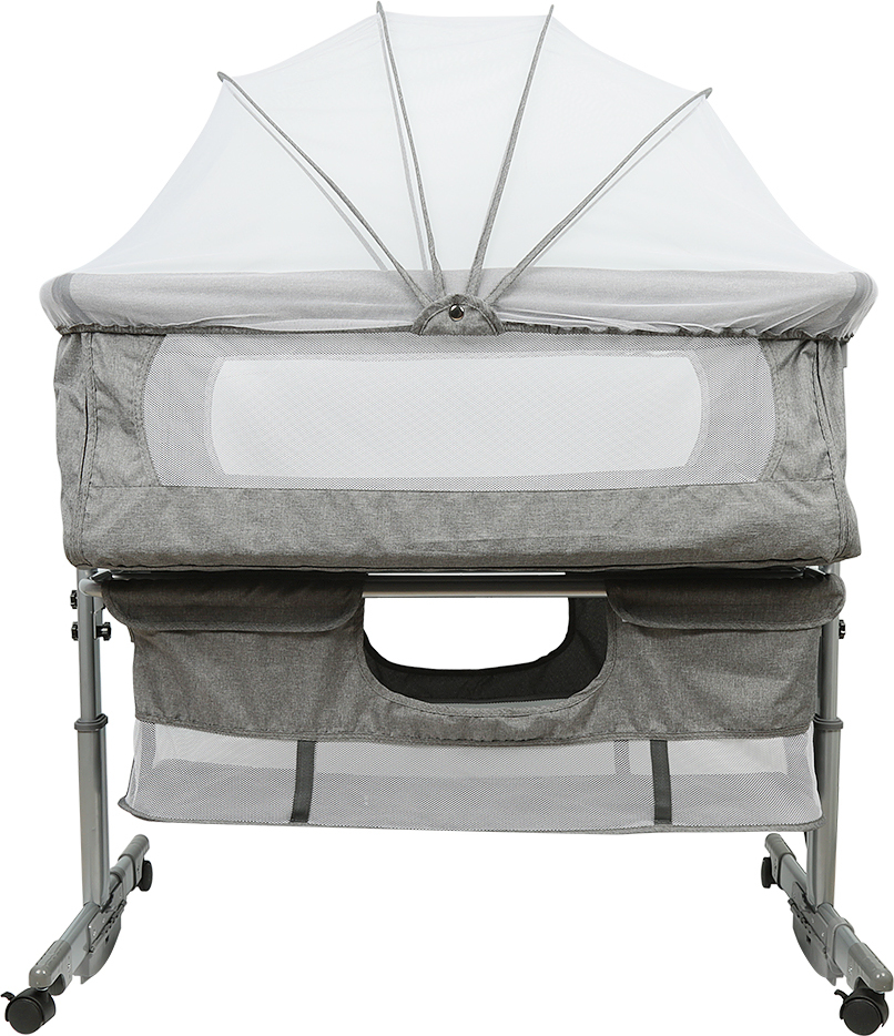 Mipan Babywiege Stubenwagen Beistellbett klappbar höhenverstellbar mit Rollen Moskitonetz 92*58*70-87cm grau 464114