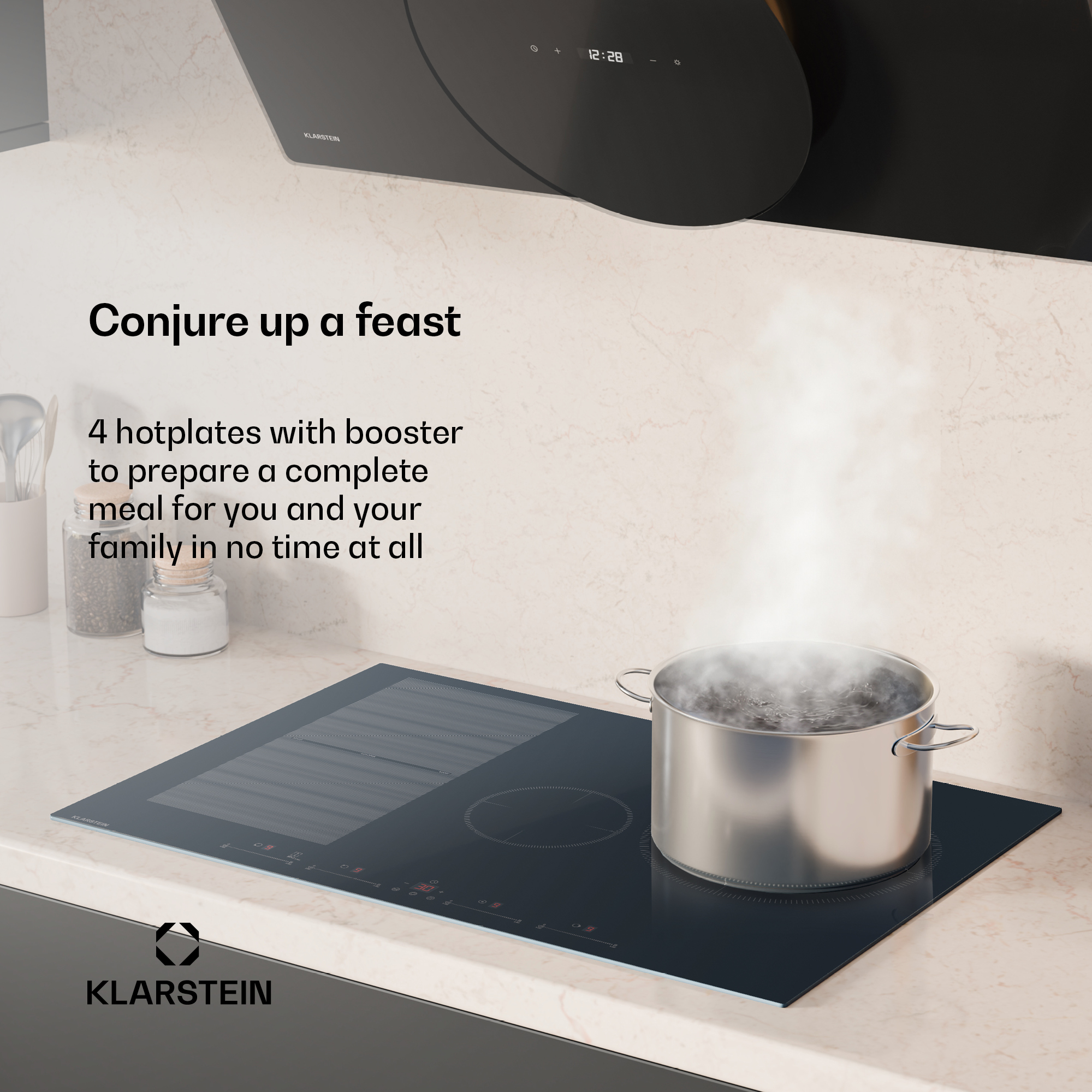 Klarstein Delicatessa 77 Flex indukčná varná doska - 4-zónová vstavaná varná doska, 7 500 W, Flexizone, Thermoboost, detský zámok, časovač, sklokeramika, antracit, prevedenie 77 cm