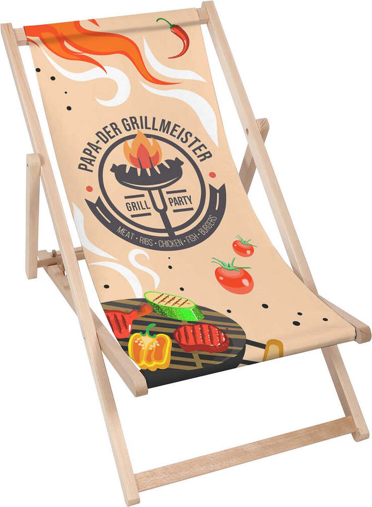 Dreamroots Skladacie drevené lehátko, bukové drevo do 130 kg, skladacie lehátko s 3-stupňovým nastavením sklonu operadla, Papa The Grill Master