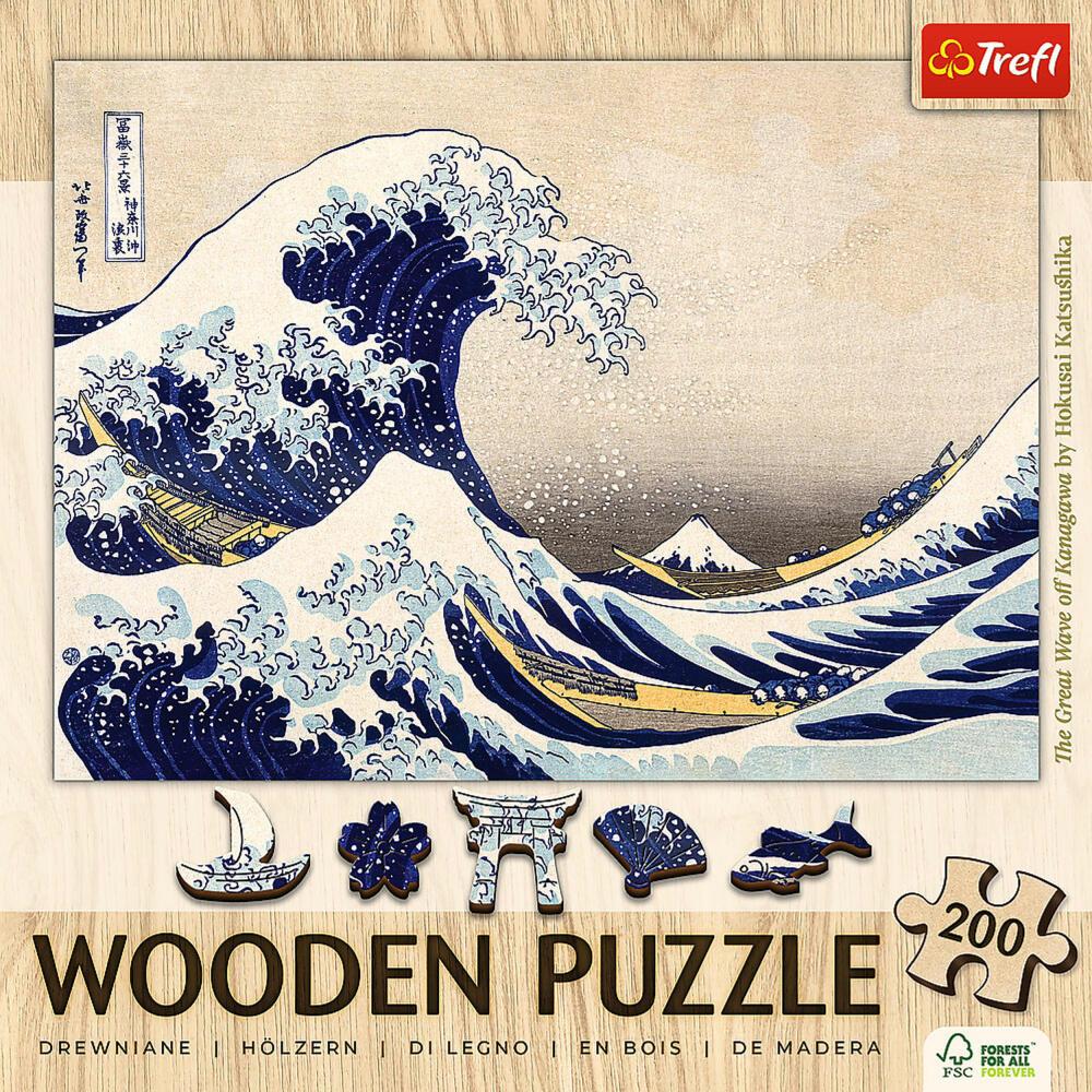 Trefl Holz Puzzle Die Große Welle in Kanagawa - Hokusai Katsushika, 200 Teile, 25.4 x 18.2 cm, 20250