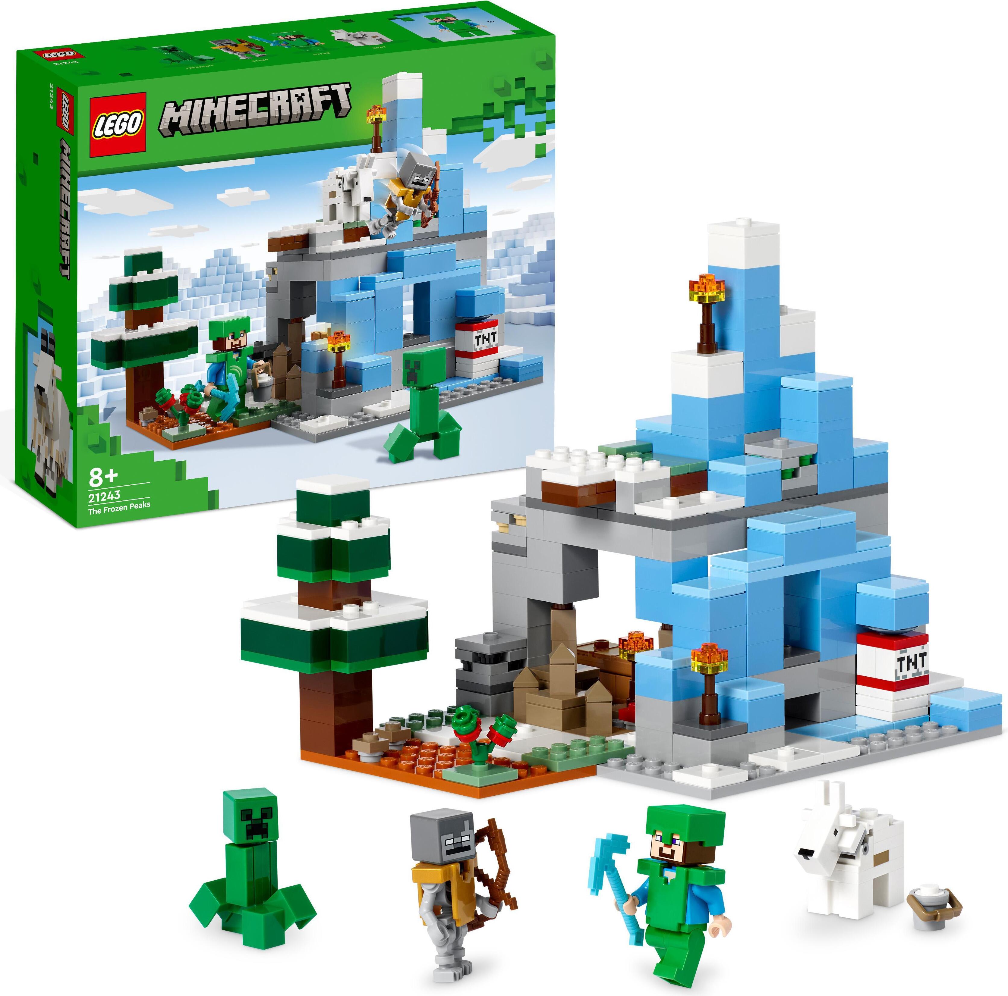 LEGO 21243 Minecraft Die Vereisten Gipfel, Set mit Steve-, Creeper- und Ziegen-Figuren, eisiges Biom und Höhle, Videospiel, Spielzeug mit Zubehör