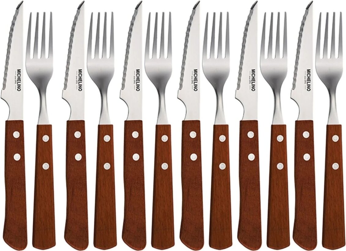 Michelino 12-tlg. Steakbesteck Set Besteckset Gabel Messer Steakmesser für 6 Personen HTX-52536