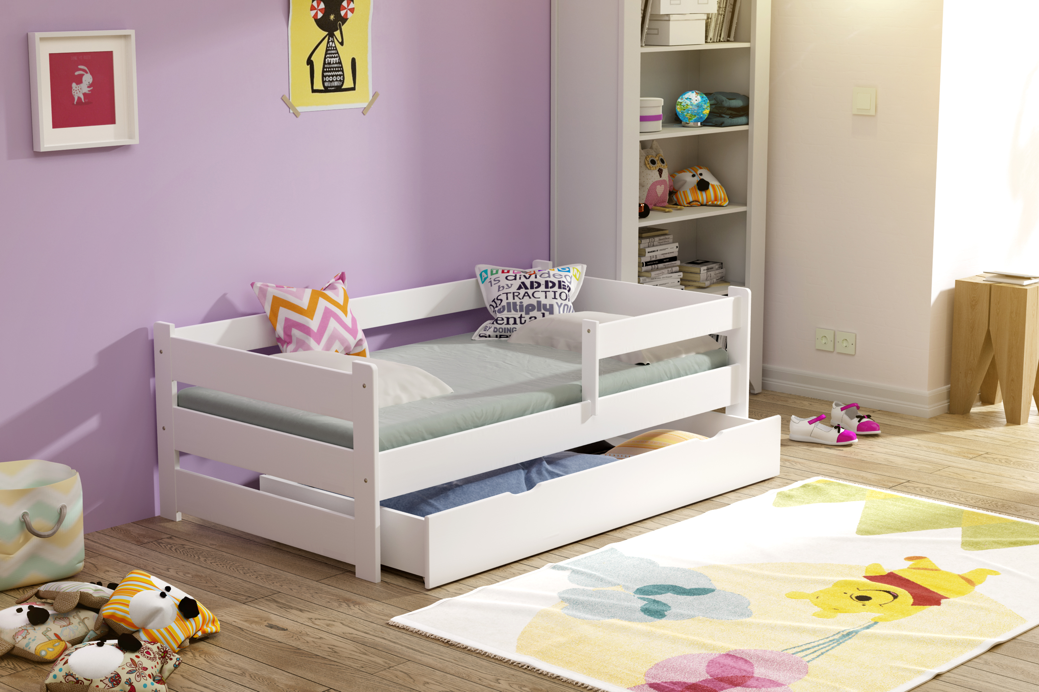 Kinderbett 80 x 160 cm mit Matratze und Schublade Grün/Limone 