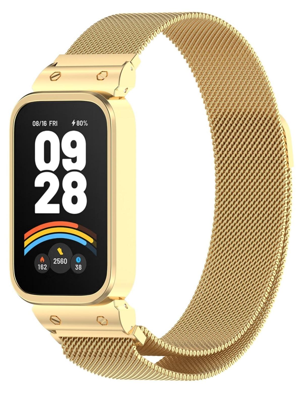 Pre Xiaomi Smart Band 9 Active / Redmi Band 3 Milanese Náramok z nehrdzavejúcej ocele so zlatým puzdrom