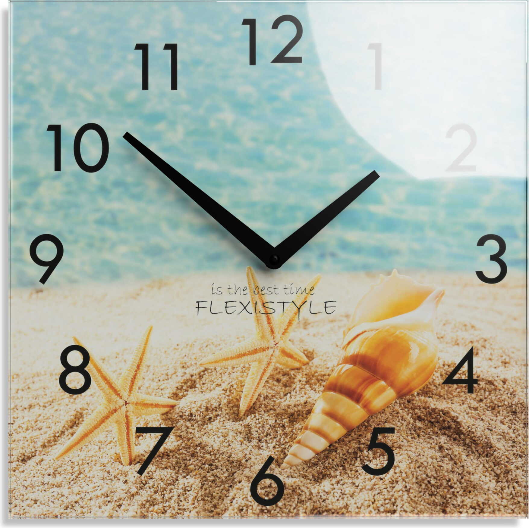 FLEXISTYLE Quadratische Wanduhr aus Glas SOMMERURLAUB