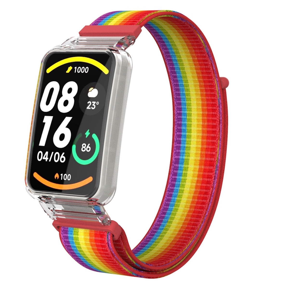 Pre Xiaomi Mi Band 7 Pro 2 v 1 hodinkový remienok s nylonovou tkaninou a integrovaným ochranným krytom Náhradné inteligentné hodinky Smart Watch Rainbow