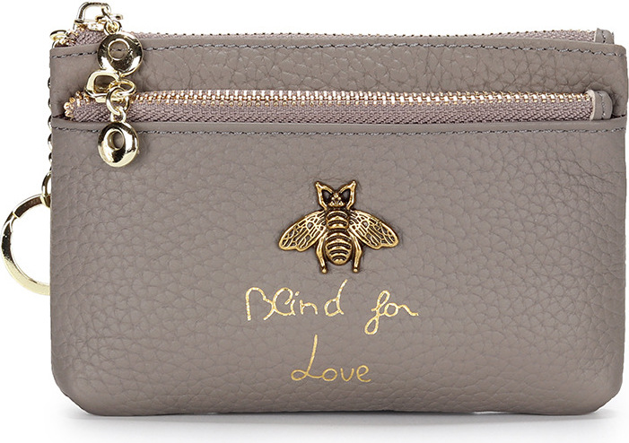 INF Damen-Münzbeutel aus echtem Leder mit Reißverschluss Grau 370911