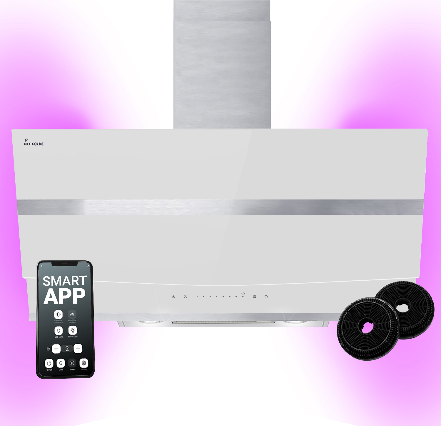 Dunstabzugshaube 90cm HERMES9005WM RGBW Ambientebeleuchtung