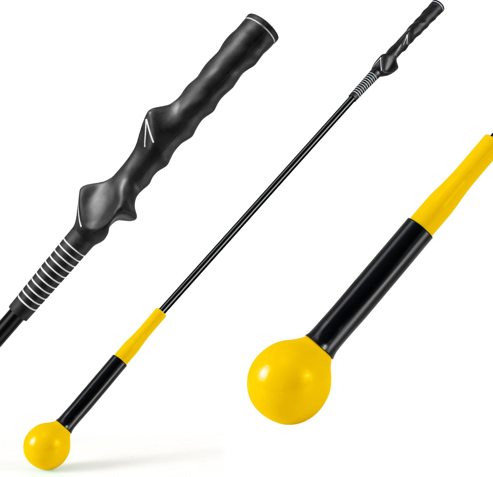 COSTWAY Golf Swing Trainer, 100 cm Golf Trainingshilfe mit Gewichtskopf, Golf-Schwungtrainer, Indoor & Outdoor, Golfschwungtrainer-Hilfe, Gelb