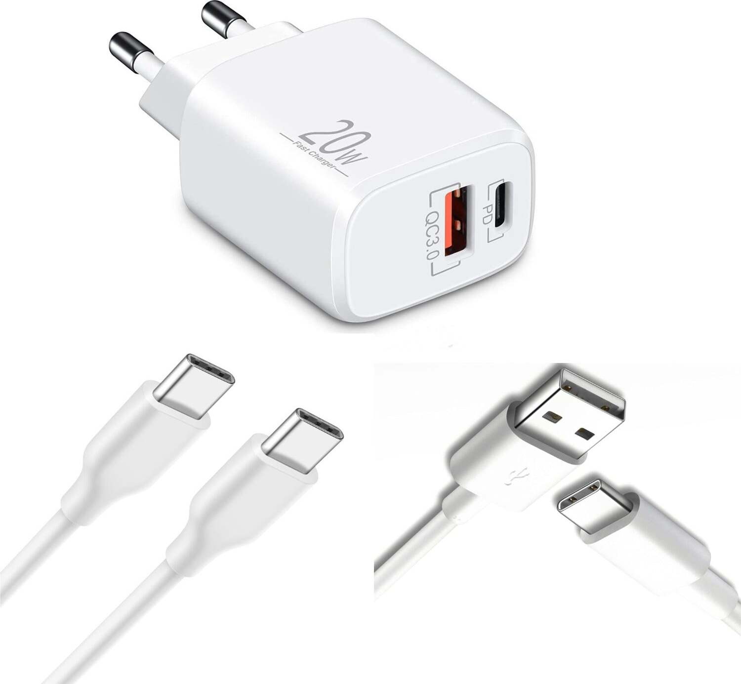 USB C nabíjačka USB napájanie rýchla nabíjačka nabíjačka mobilných telefónov rýchla nabíjačka USB-C + USB-A , dvojportová nabíjačka, rýchle nabíjanie pre iPhone, iPad, Samsung, Google Pixel, tablet a ďalšie - 1x USB Type-C 1x Type-C Type-C 2 metre