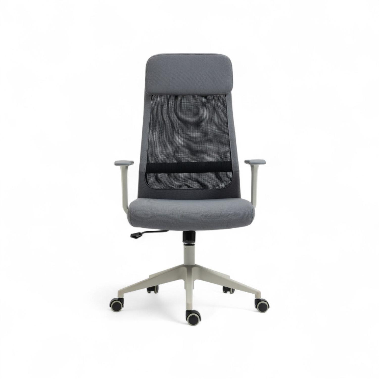 Bürostuhl Kiwari® Han,hohe Rückenlehne, Metallrahmen, Sitzfläche aus Stoff und Mesh, fester Lendenwirbelstütze, feste Armlehnen, Butterfly-Mechanismu