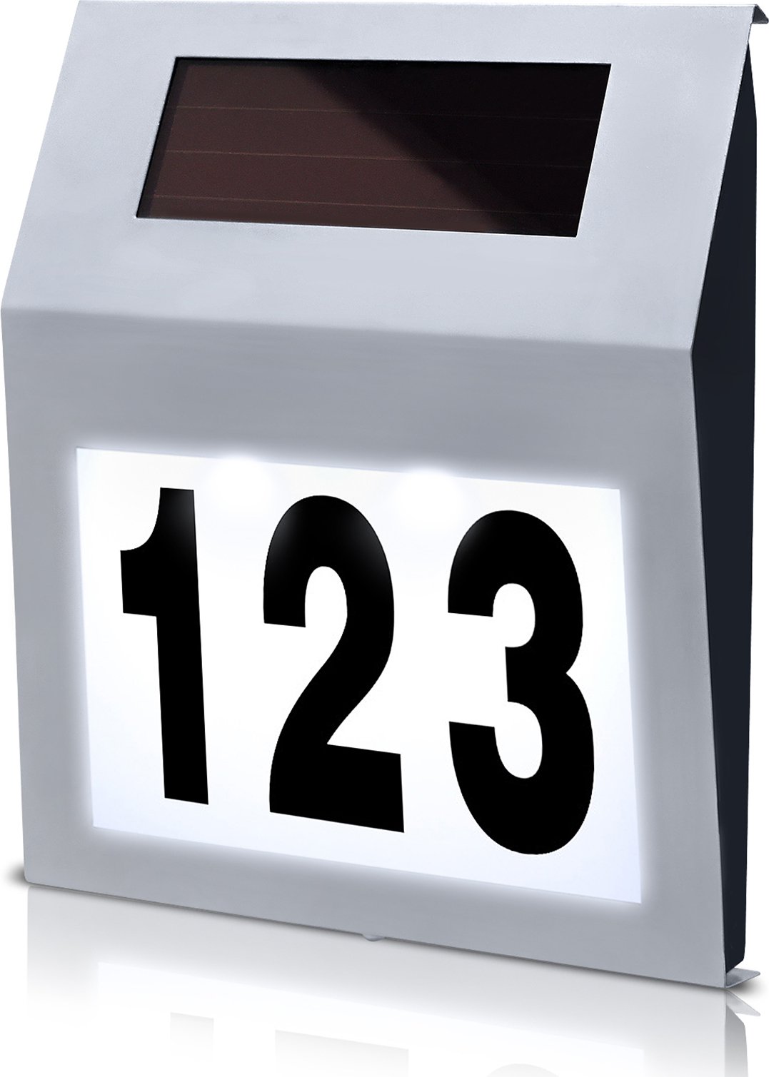 JNGLGO Solar Beleuchtete Hausnummer mit 2 LED Solarhausnummer Solarleuchte Hausnummer LED Wandleuchte aus Edelstahl, Silber