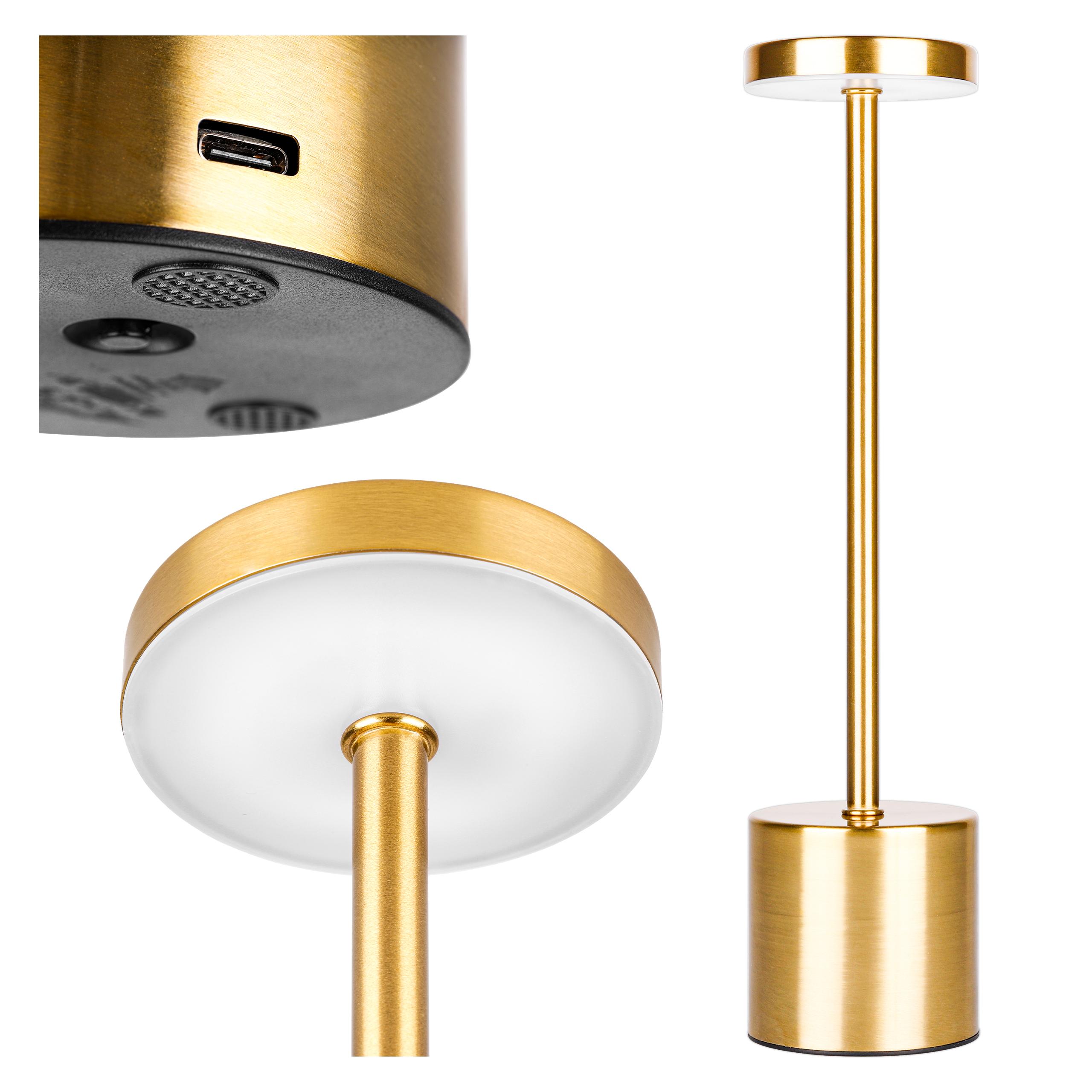 MasterLED Nachttischlampe – Höhe 340 mm – 3CCT – gold – tischlampe kinderzimmer – tischlampe akku dimmbar – nachttischlampe touch – USB-C – Riti 9773
