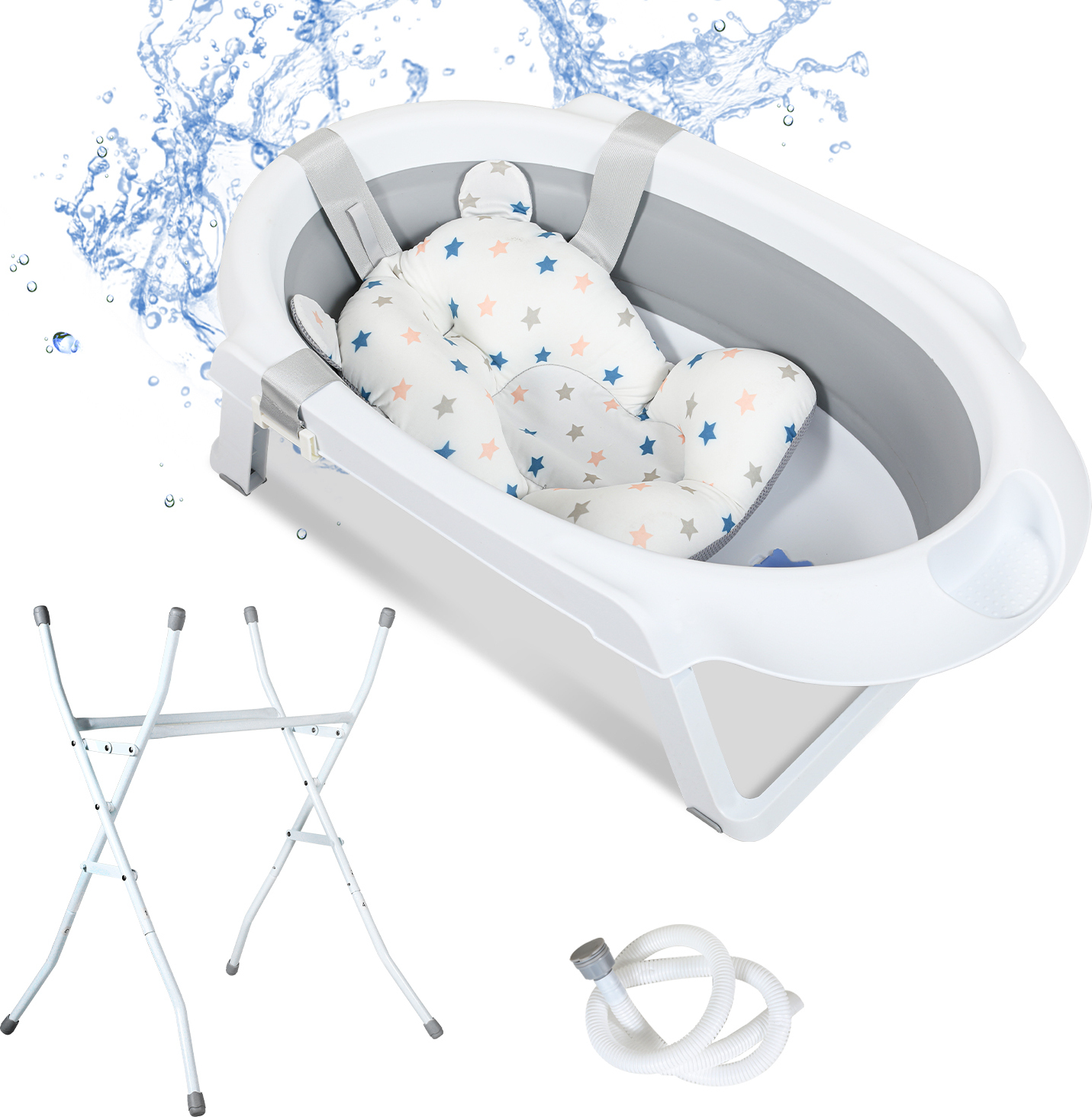 Jopassy Babybadewanne mit Gestell 85cm - Baby Badewanne Faltbar mit Badekissen - Babywanne mit Ständer Sicher für Ihr Baby - Babybadewanne Neugeborene RL-BB9666-1-OT