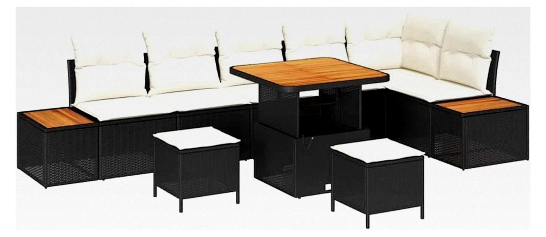 Gartensofa-Set 9-teilig Schwarz Poly-Rattan, für Garten und Terrasse, Moderne Rattanmöbel, Outdoor-Sofa-Set, Sitzgelegenheit, Lounge