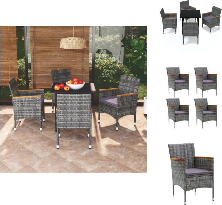 vidaXL 5-dielny záhradný jedálenský set s vankúšmi polyratan sivý - Záhradný nábytok sety